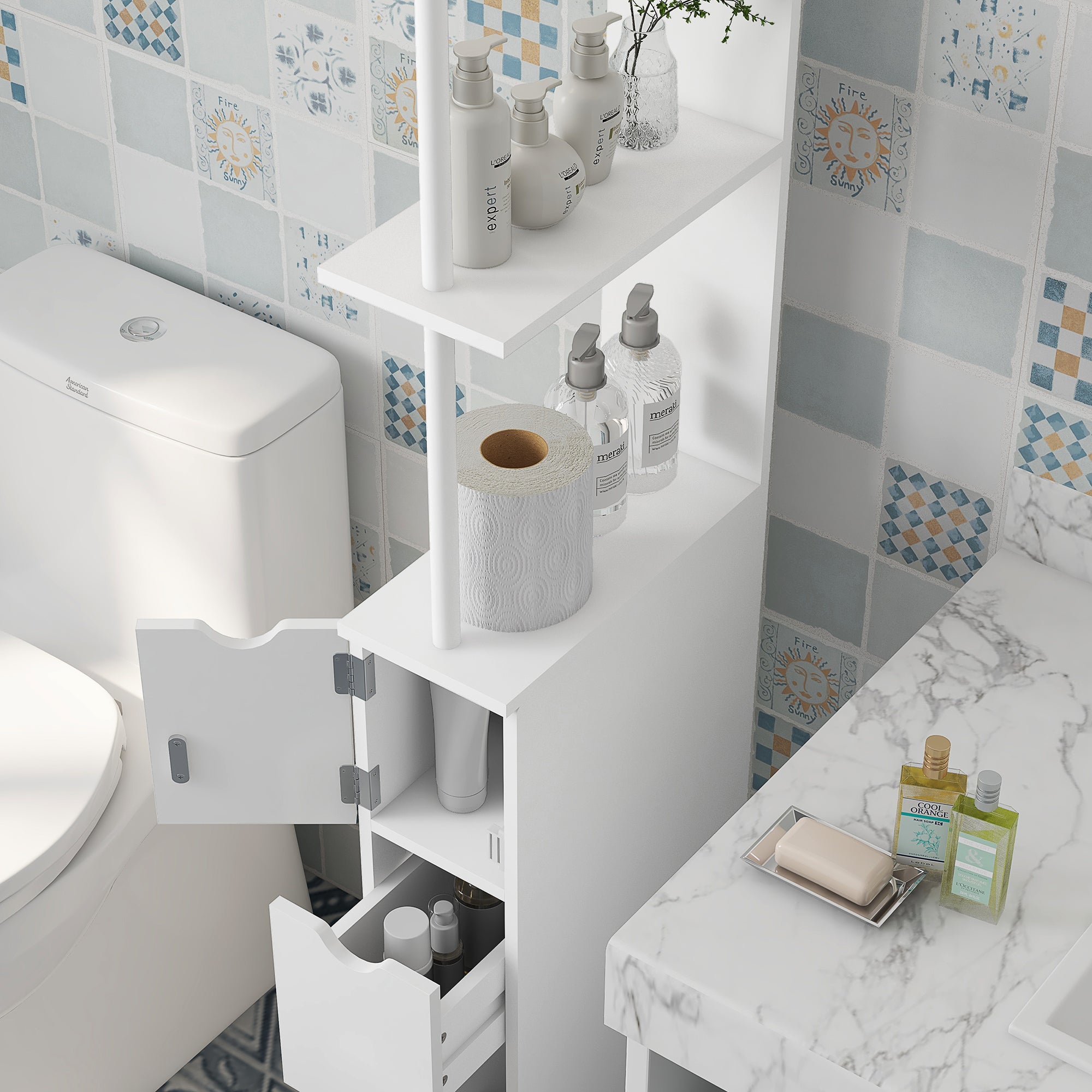HOMCOM Tall Bathroom Cabinet, Bathroom Storage Cabinet W/ Shelf, Drawers White