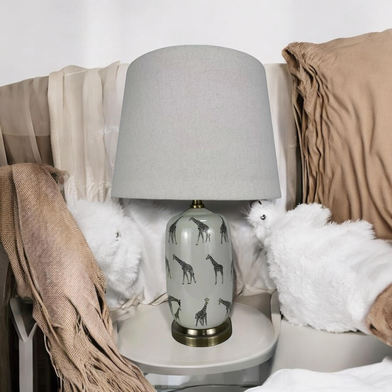 AcaciaHome Oriental Design Large Floral Ceramic Table Lamp with Drum Shade