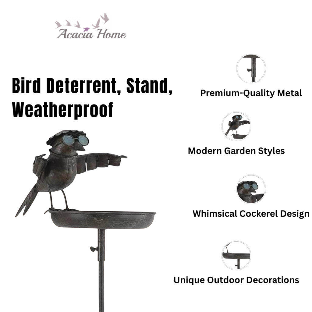 Stylish and Modern Metal Bird Feeder Birdbath Spinner Stake (Black, 51" Metal Bird)