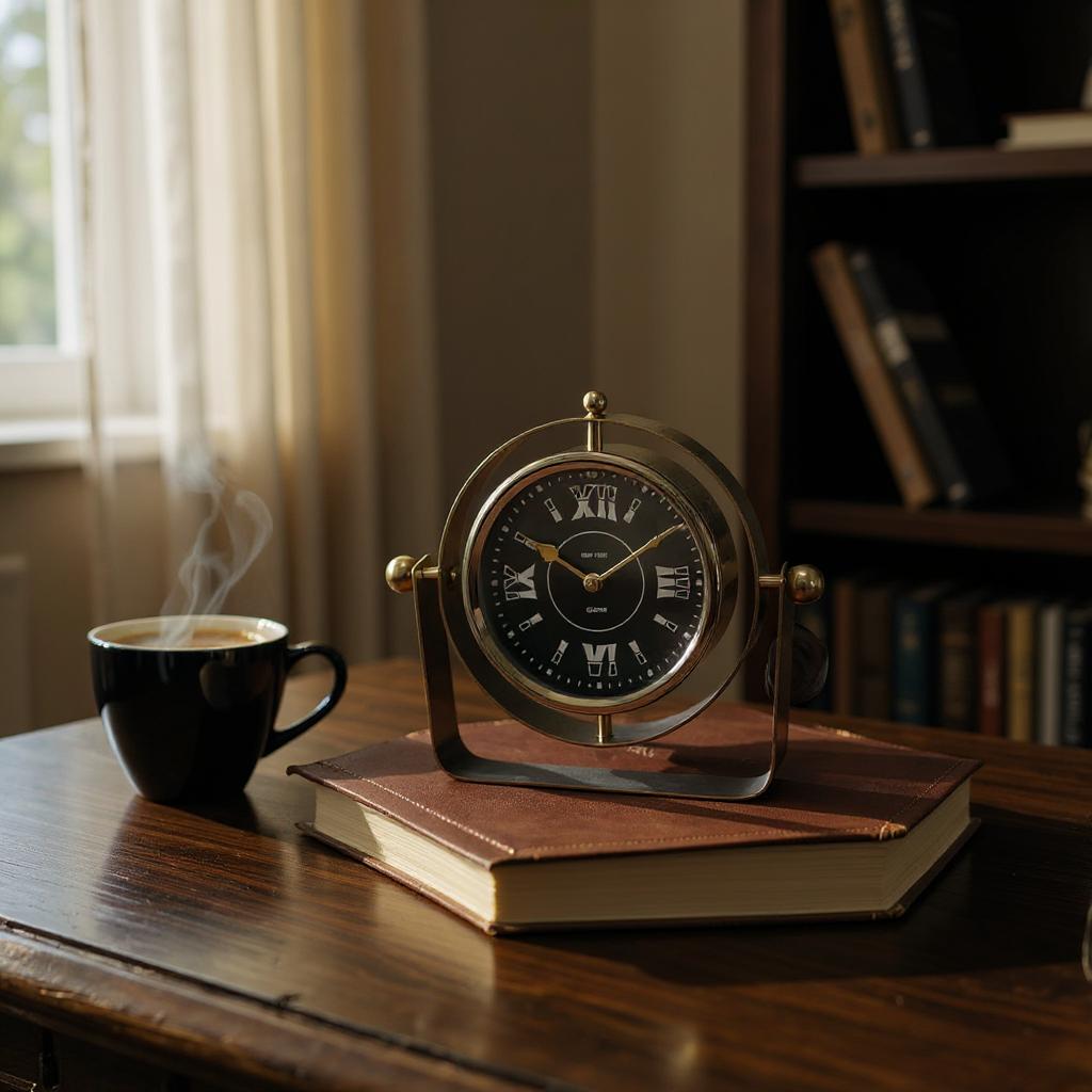 Silent Sweep Black Mantel Clock (22 cm – Roman Numeral Dial)