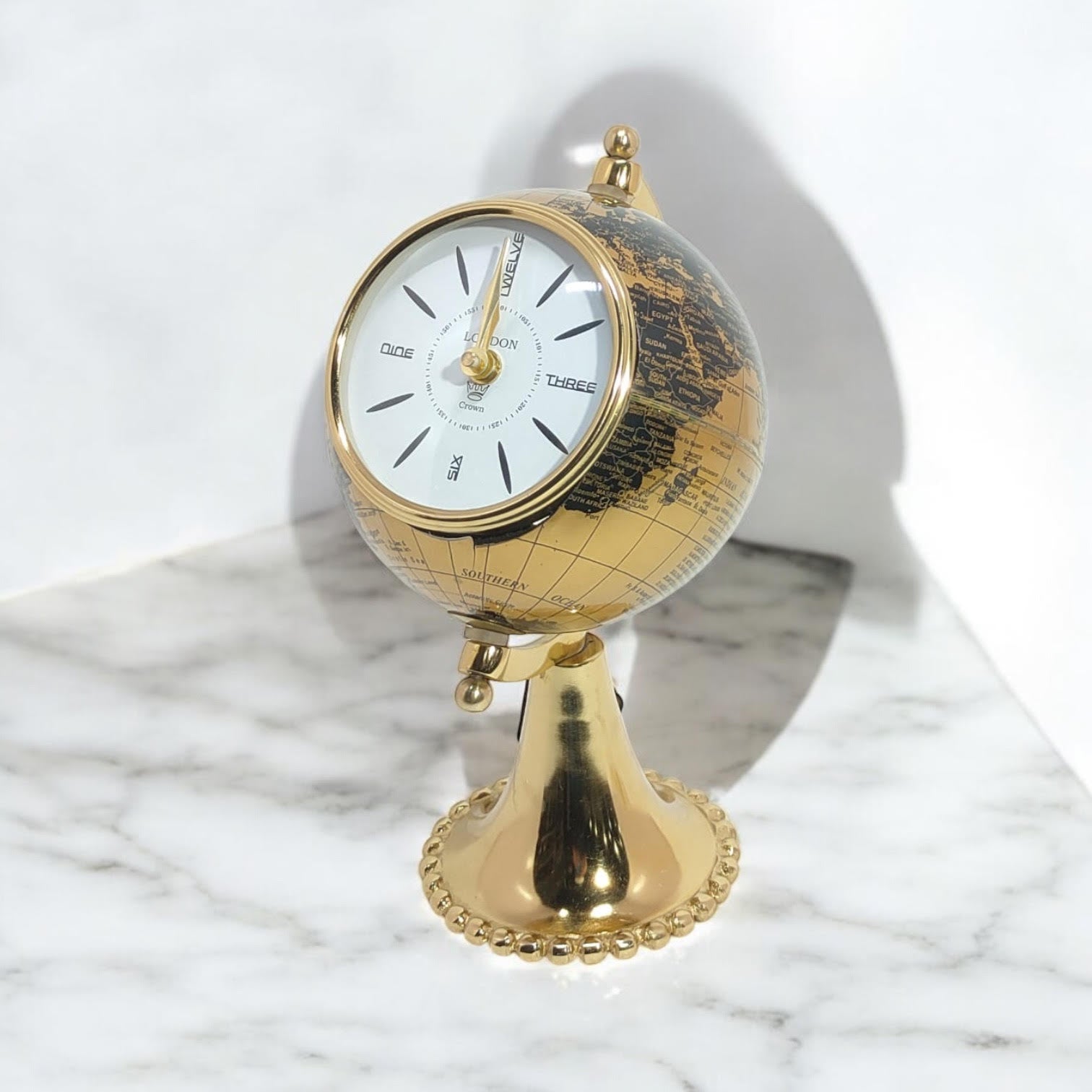 AcaciaHome Black Gold Globe Mantel Clock