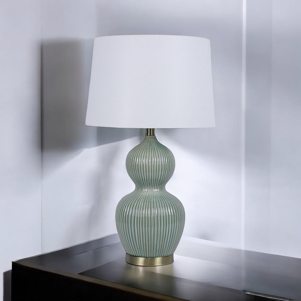 Cream Ceramic Table Lamp with Drum Shade (3 Layer - with 59cm Shade)