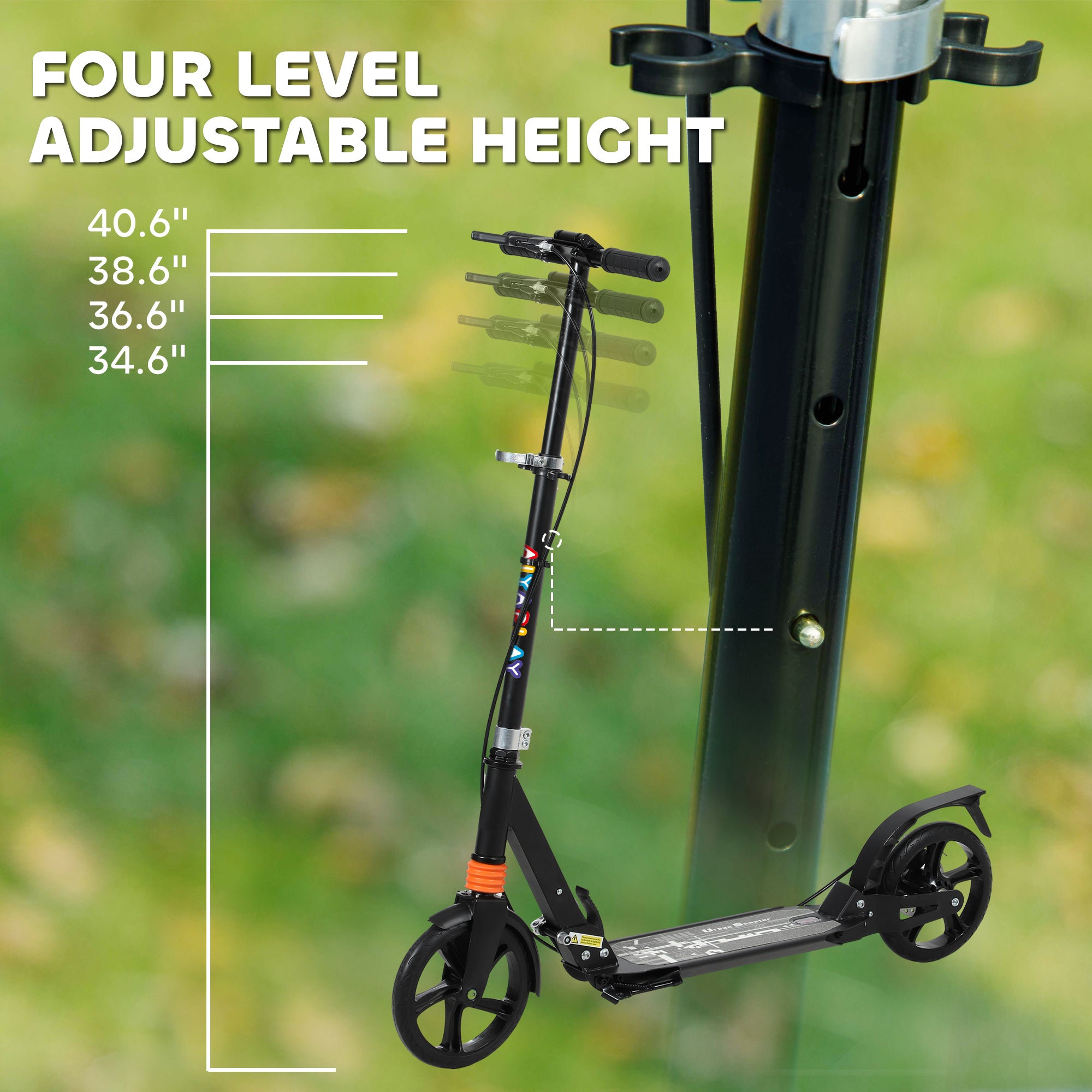 AIYAPLAY Kids Scooter, Foldable Kick Scooter with Adjustable Handlebar, Black