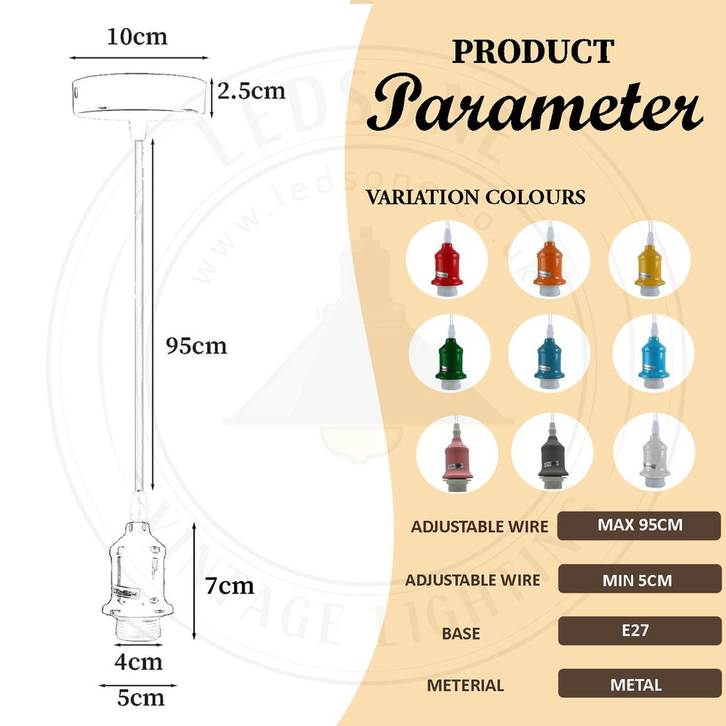 6 Pack Industrial Pendant Light Fitting, Lampshade Addable E27 Lamp White Holder