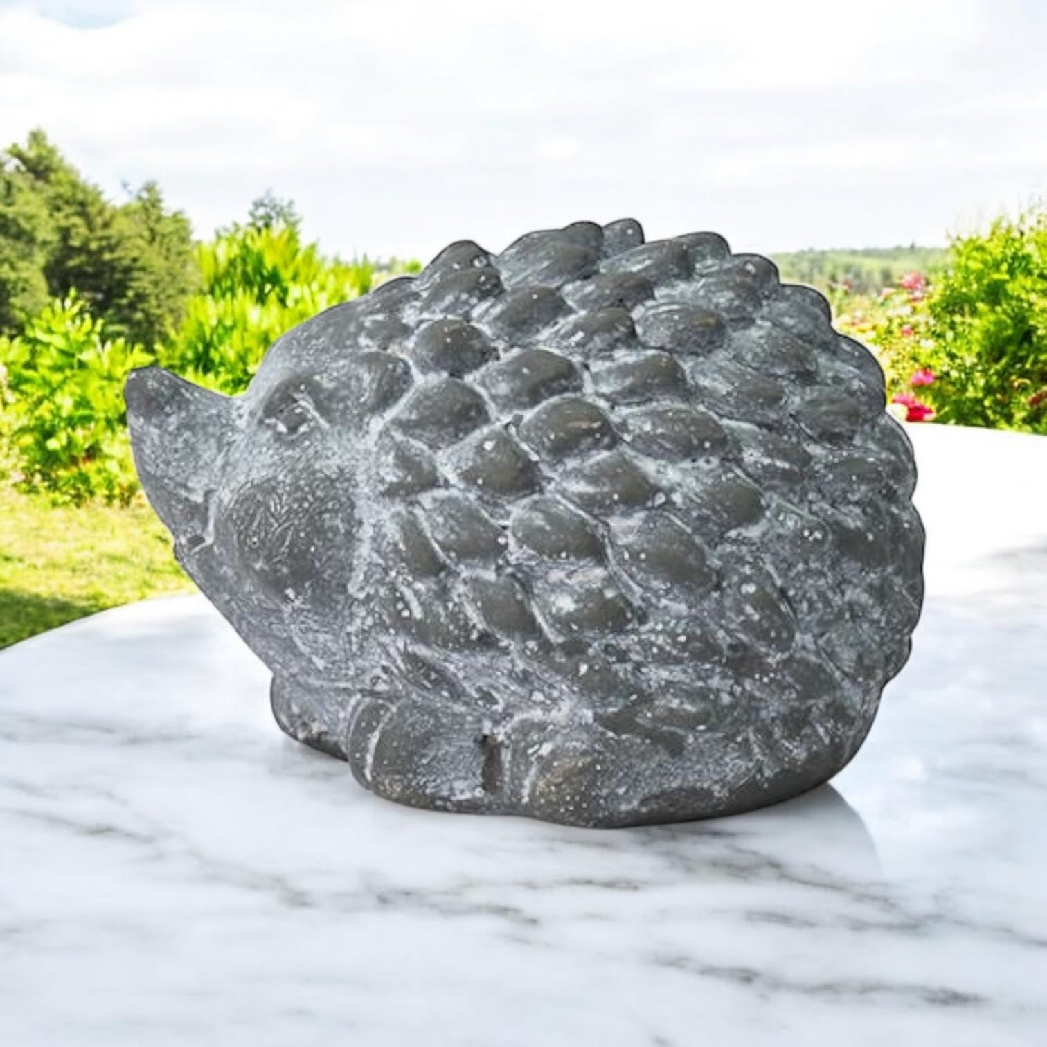 Durable Stone-Look Hedgehog Garden Sculpture (10cm Grey Hedgehog Statue)