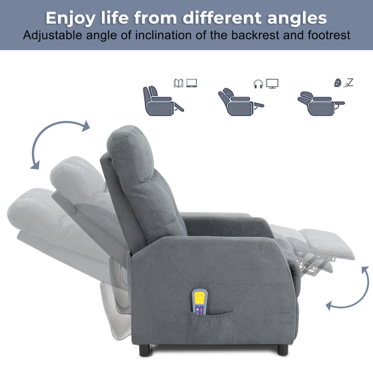 Fabric With 6-Point Massage Heating Function Recliner Light Gray