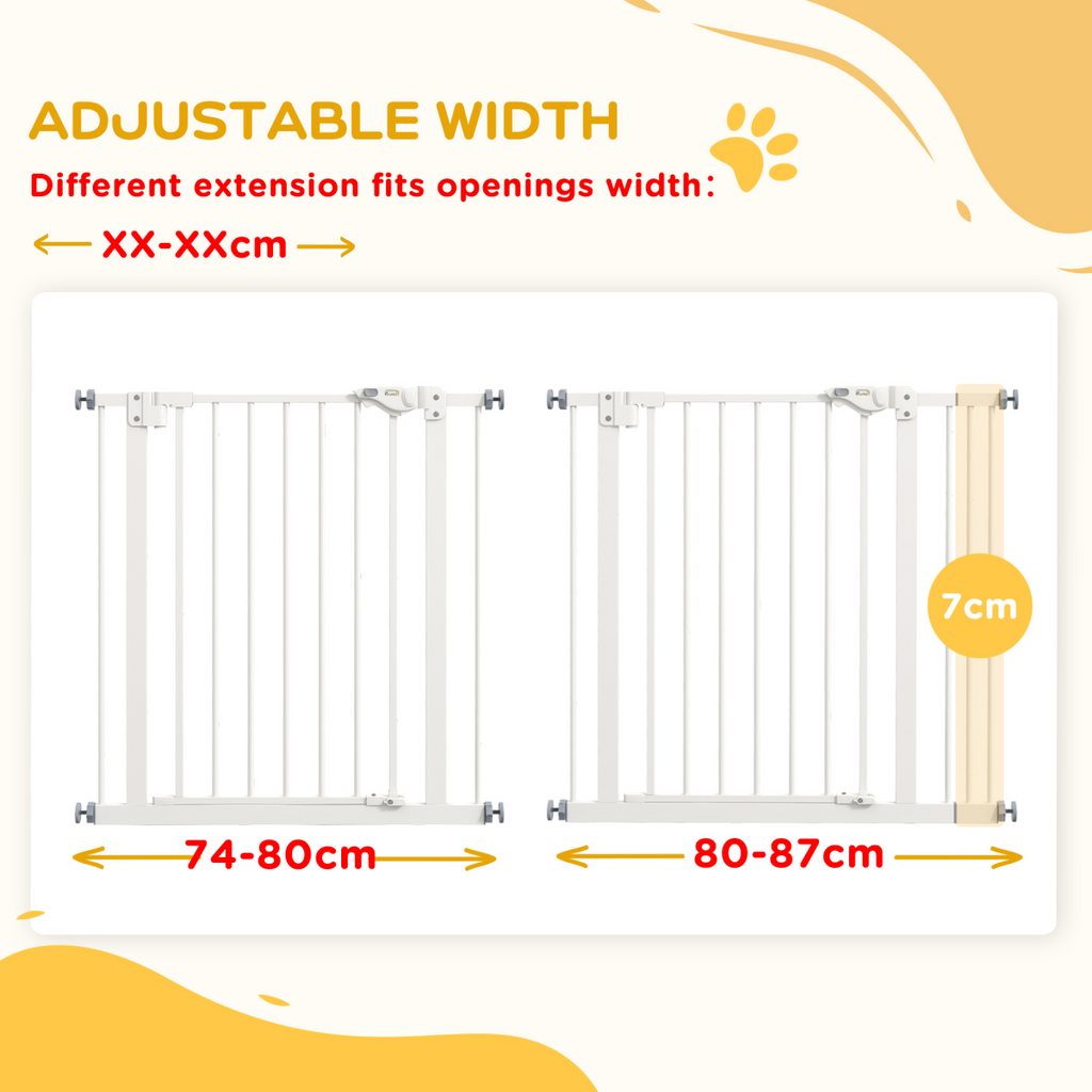 PawHut Adjustable Safety Gate with 1 Extensions and Four Adjustable Screws, White