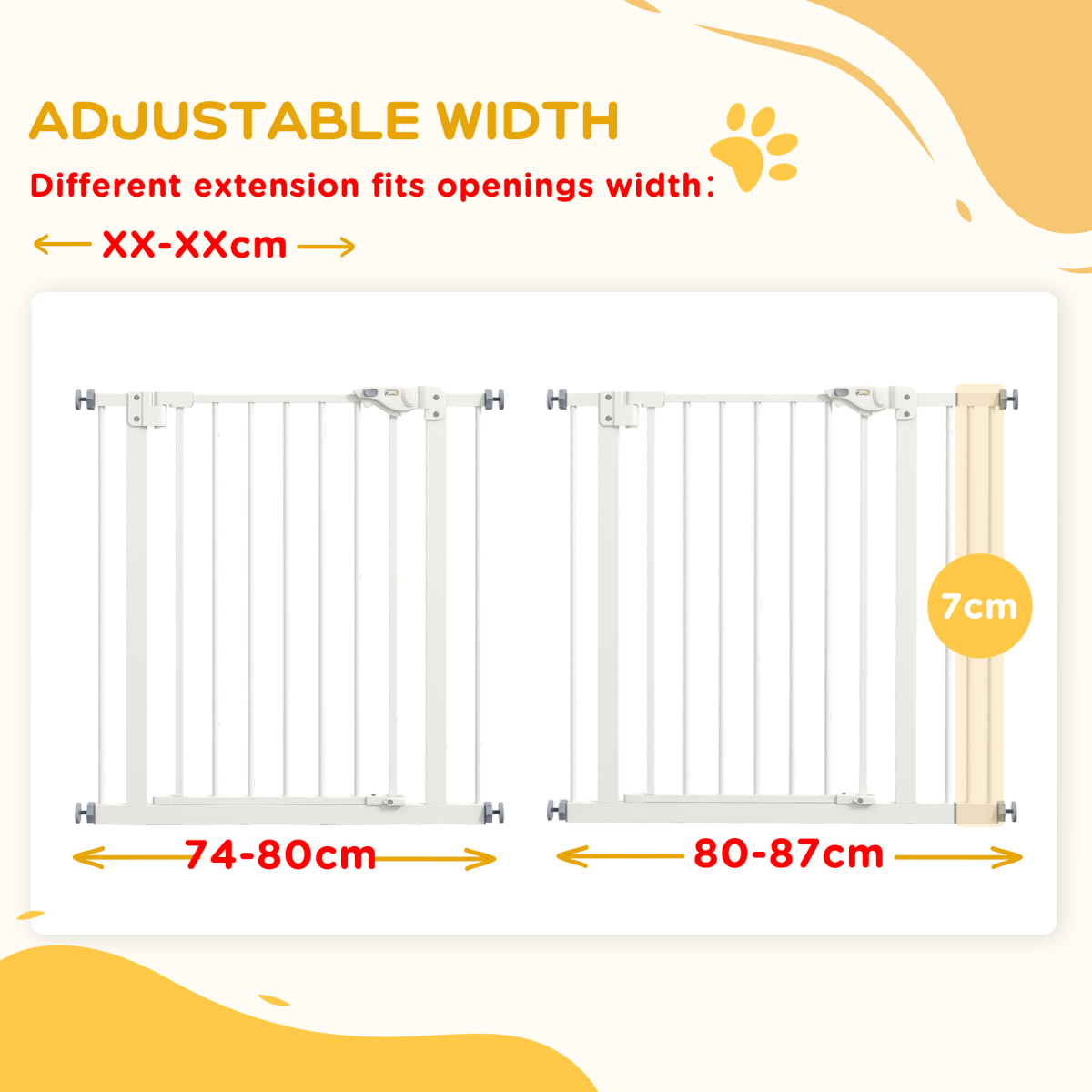 PawHut Adjustable Safety Gate with 1 Extensions and Four Adjustable Screws, White