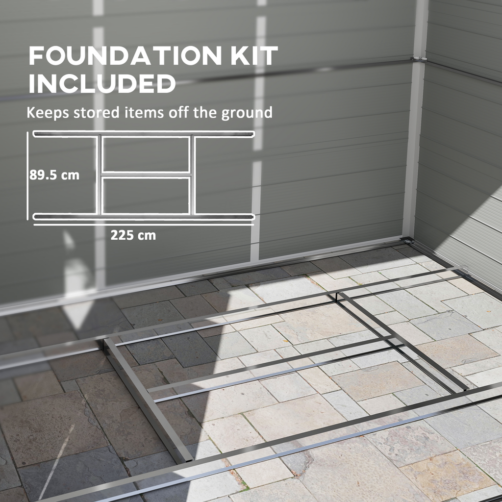 Outsunny 8 x 6ft Garden Shed Storage w/ Foundation Kit, Vents, Light Grey