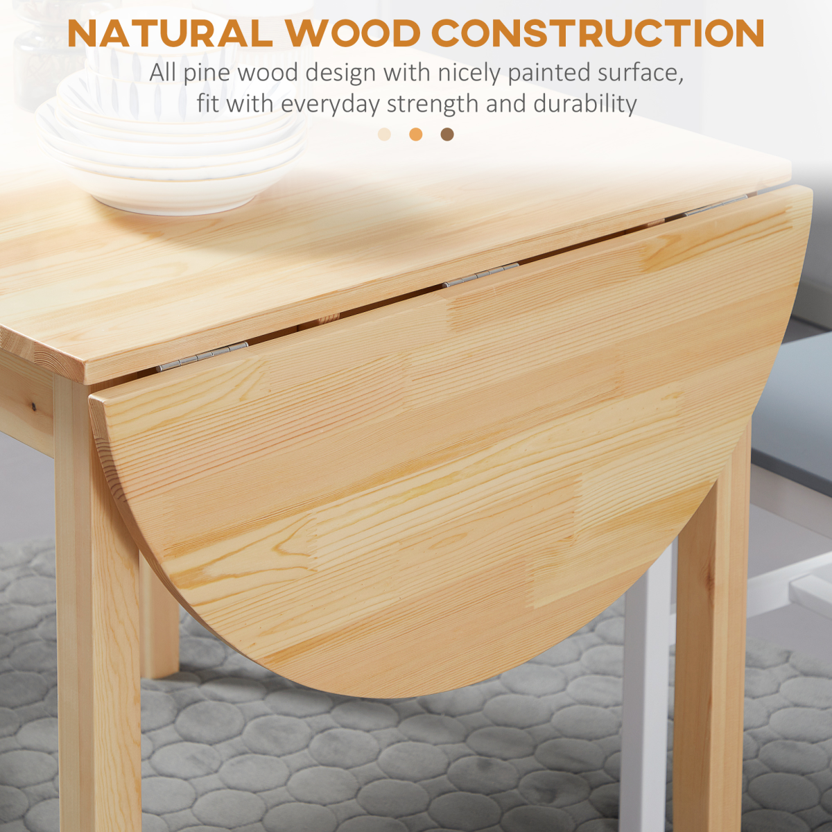 Expandable Pinewood Drop Leaf Dining Table for 4-6 People - Natural Finish
