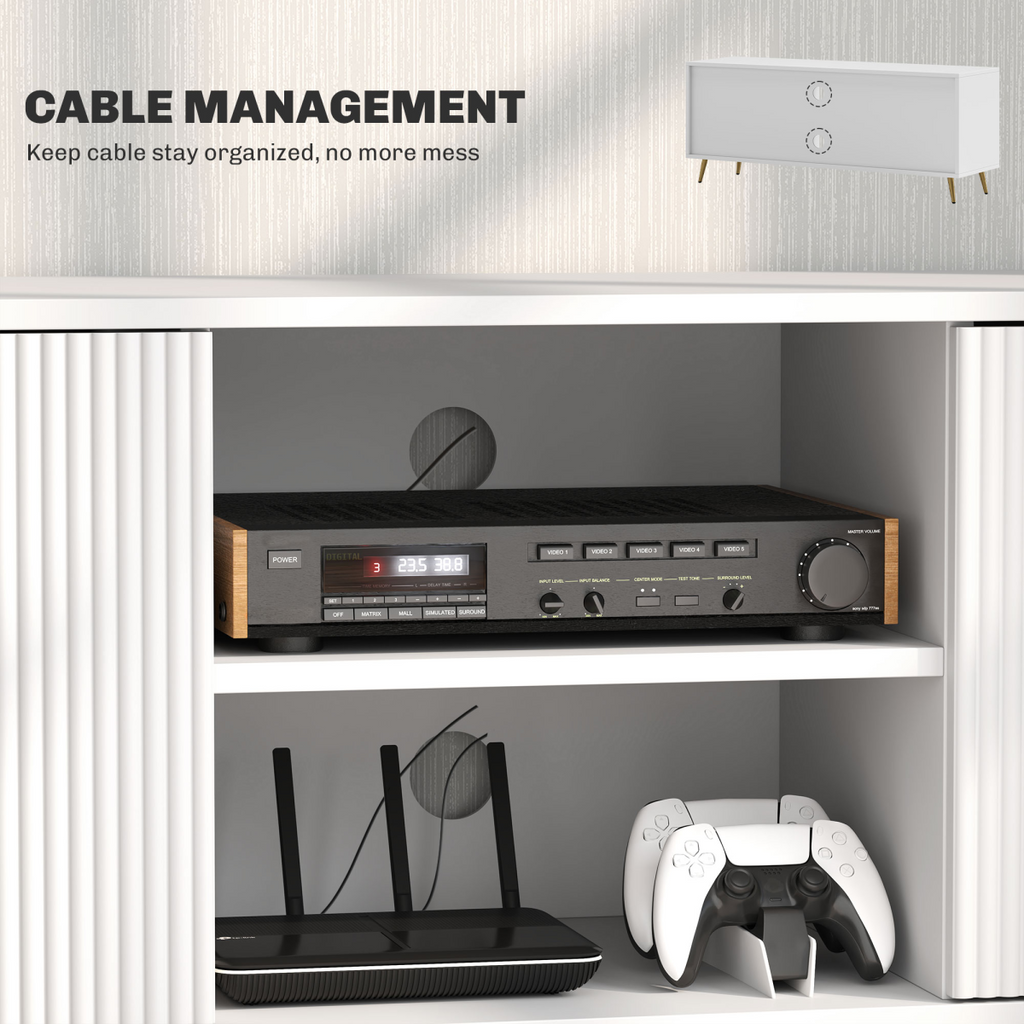 HOMCOM Modern TV Stand Cabinet with Storage for Living Room, White
