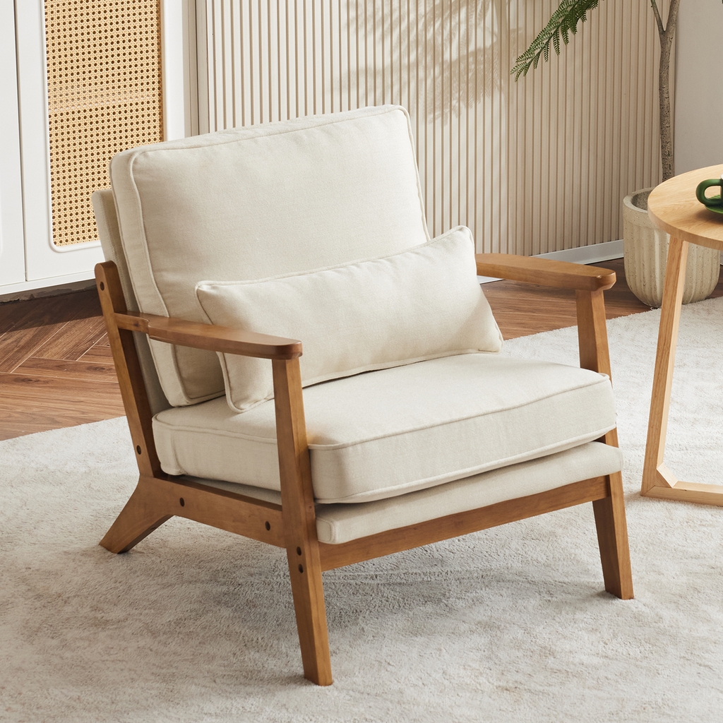 Oak Armrest Oak Upholstered Single Lounge Chair Indoor Lounge Chair Off-White