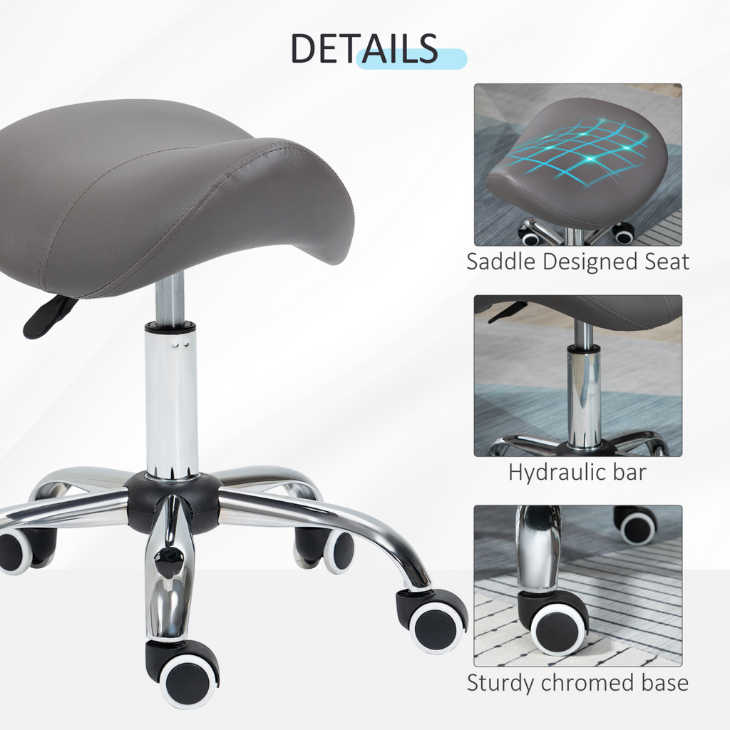 HOMCOM PU Leather Saddle Stool with Moulded Padded Seat Adjustable Height Grey