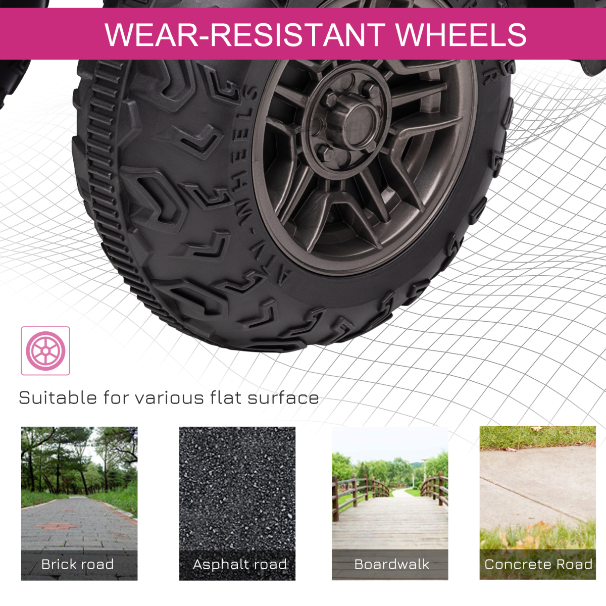 HOMCOM 12V Electric Quad Bike for Kids with LED Headlights, Music - Pink