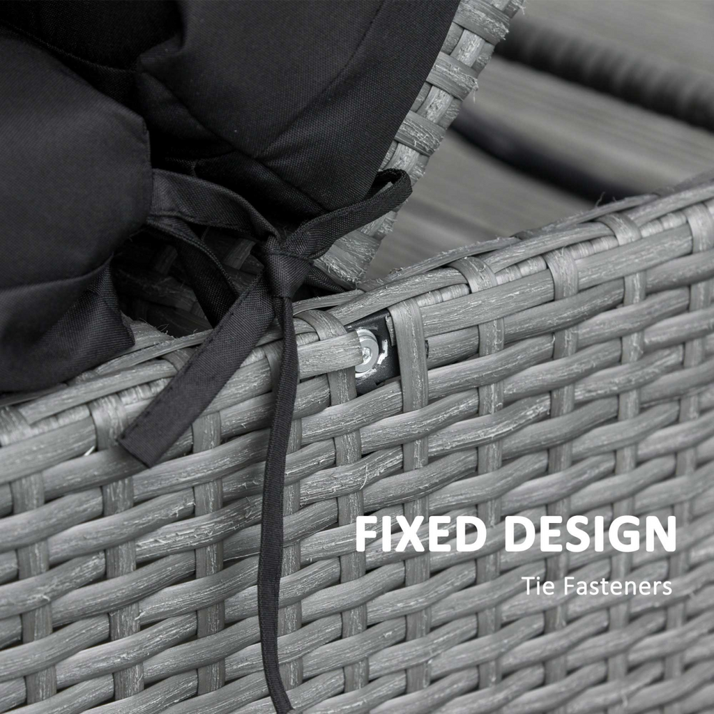 Set of 2 Lounger Cushions Deep Seat Patio Cushions with Ties Black
