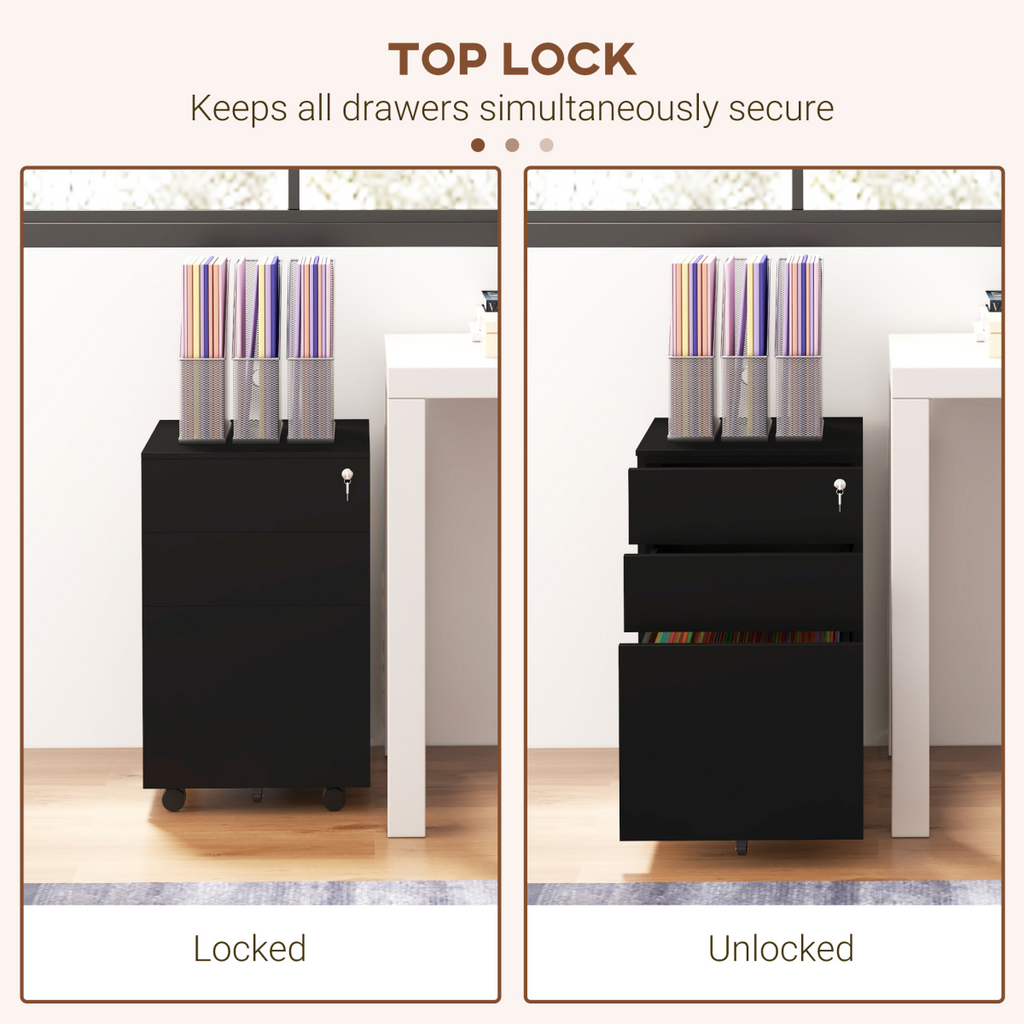Vinsetto Steel File Cabinet with Lock Hanging Bar for Letter A4 Legal Size Black