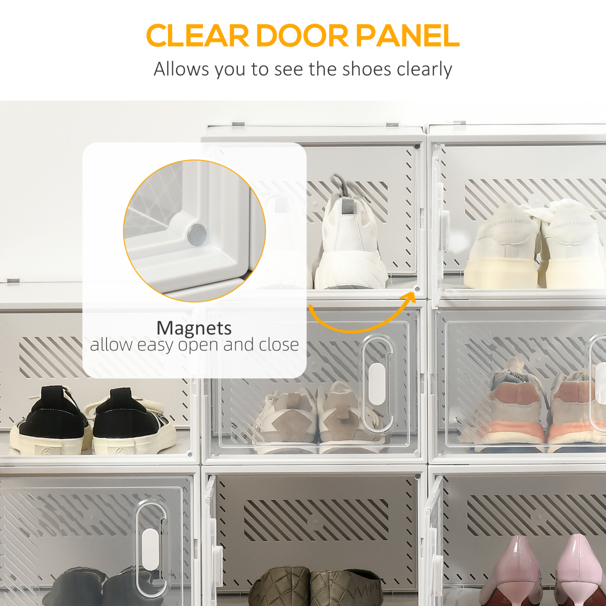 18PCS Clear Shoe Box, Plastic Stackable UK/EU Size up to 12, 28 x 36 x 21cm