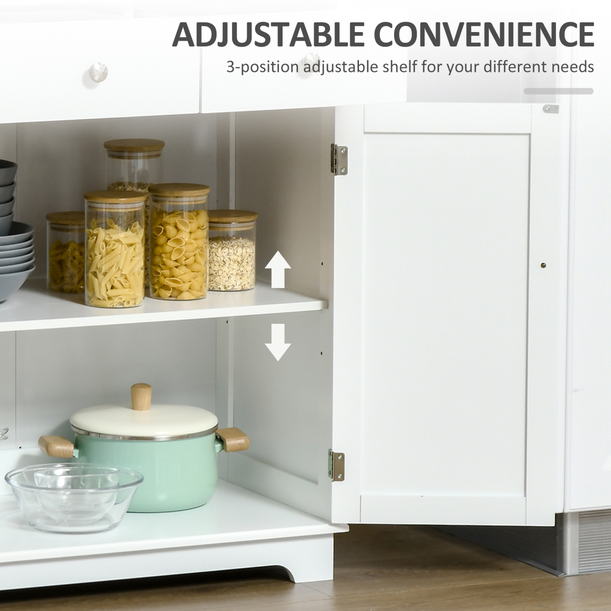 HOMCOM Rubber Wood Top Kitchen Cupboard Side Cabinet Island w/Adjustable Shelf