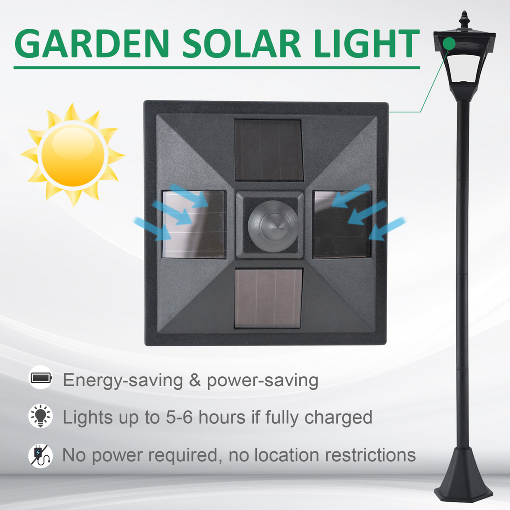 Outdoor Garden Solar Post Lamp Dimmable LED Lantern Bollard 1.2M Tall Black