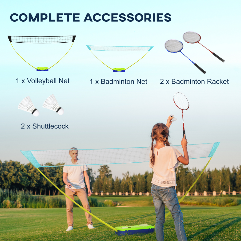 SPORTNOW Portable Badminton Net Set with Volleyball Net, Rackets, Shuttlecocks