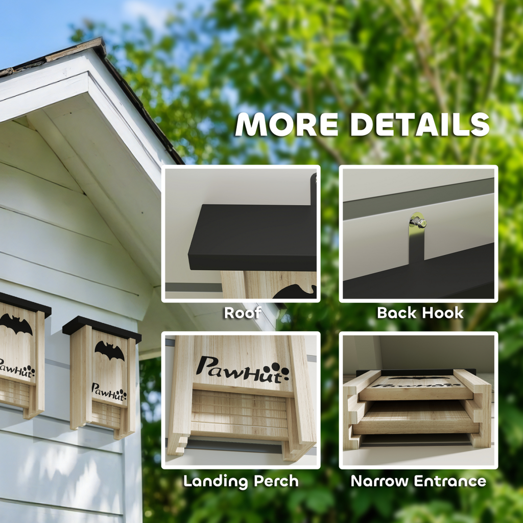 PawHut 3PCs Bat Boxes Designed to Attract Bats, 18 x 6 x 22.5 cm