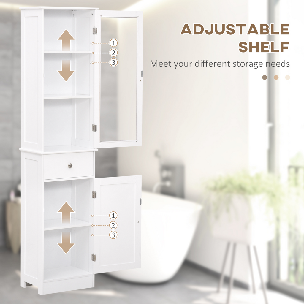Bathroom Storage Cabinet with 3-tier Shelf Drawer Glass Door, Shelves, White