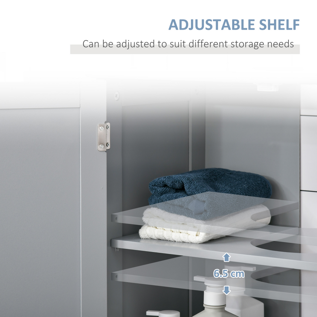 kleankin 60x60cm Under-Sink Storage Cabinet  Adjustable Shelf Drain Hole Grey
