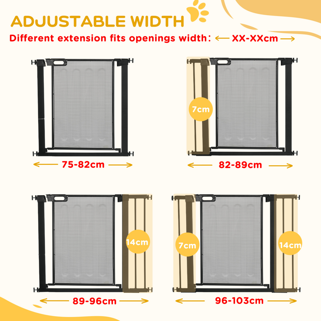 Pressure Fit Safety Gate for Doors Dog Gate Auto Close, 75-103 cm Black PawHut