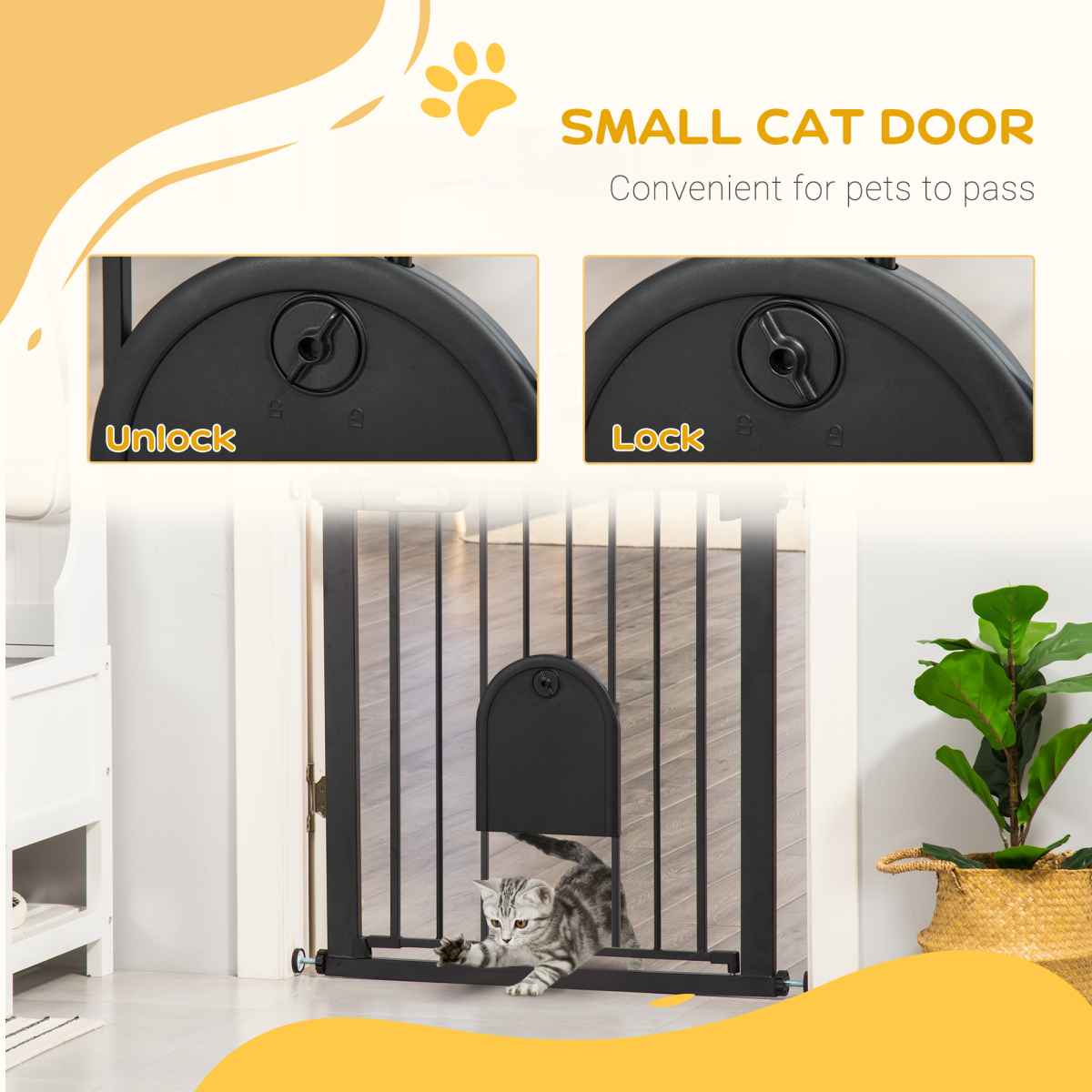 75-82 cm Pet Safety Gate, Stair Pressure Fit, Auto Close, Double Locking, Black