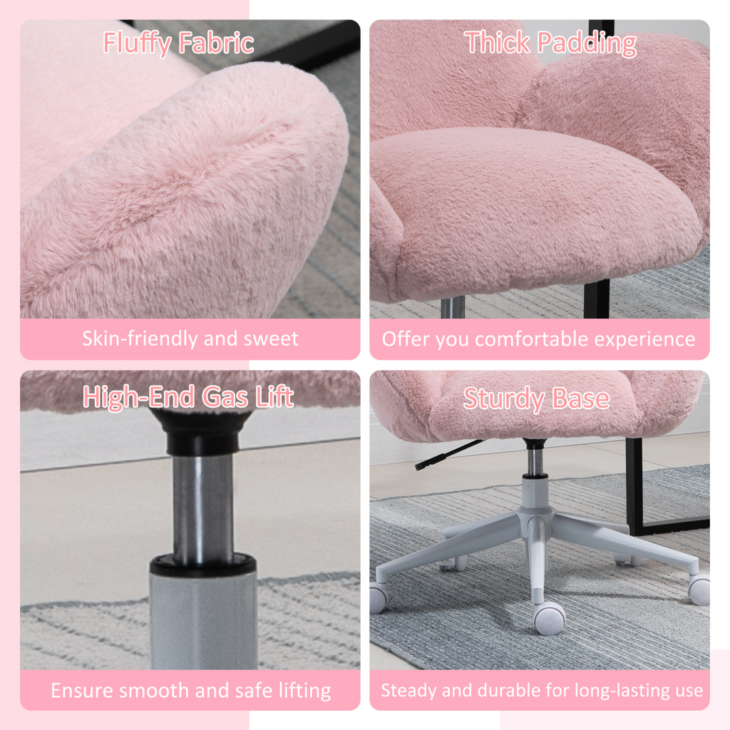 Fluffy Leisure Chair Office Chair with Backrest and Armrest for Bedroom Pink