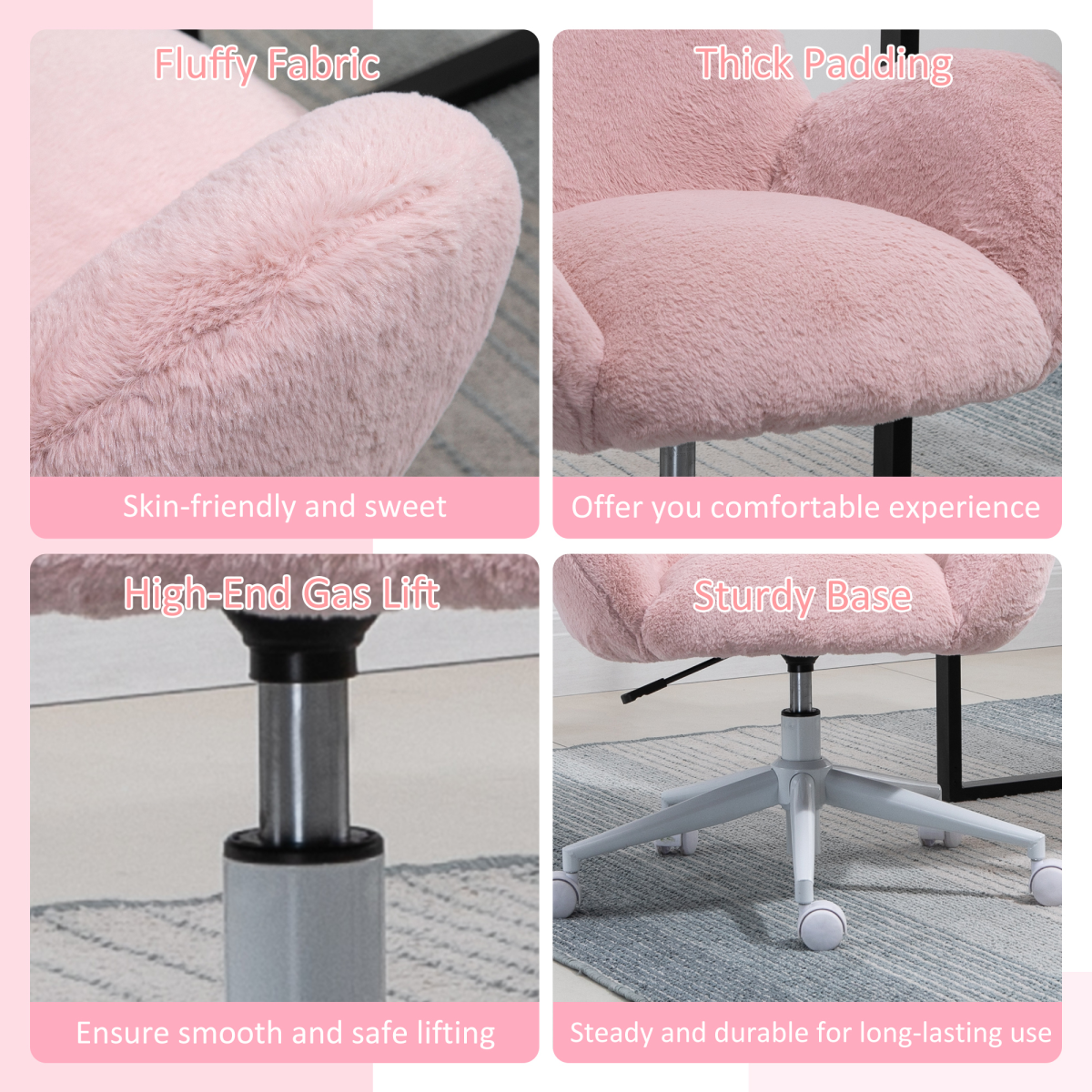 Fluffy Leisure Chair Office Chair with Backrest and Armrest for Bedroom Pink