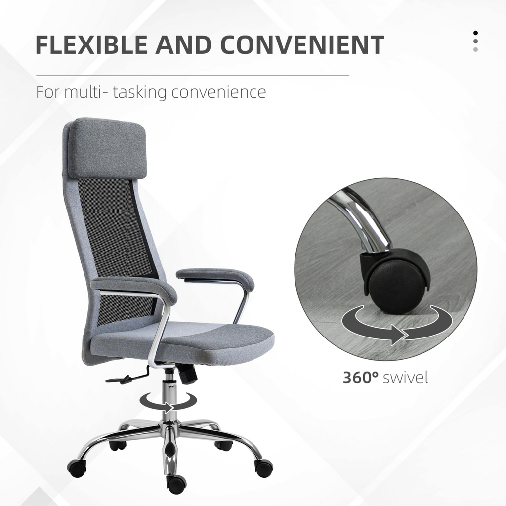 Office Chair Mesh High Back Swivel Task Home Desk Chair w/ Arm, Grey Vinsetto