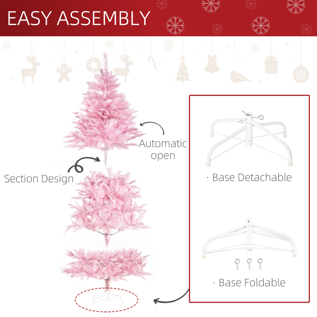 6FT Artificial Christmas Tree Holiday Xmas Automatic Open for Home Party Pink