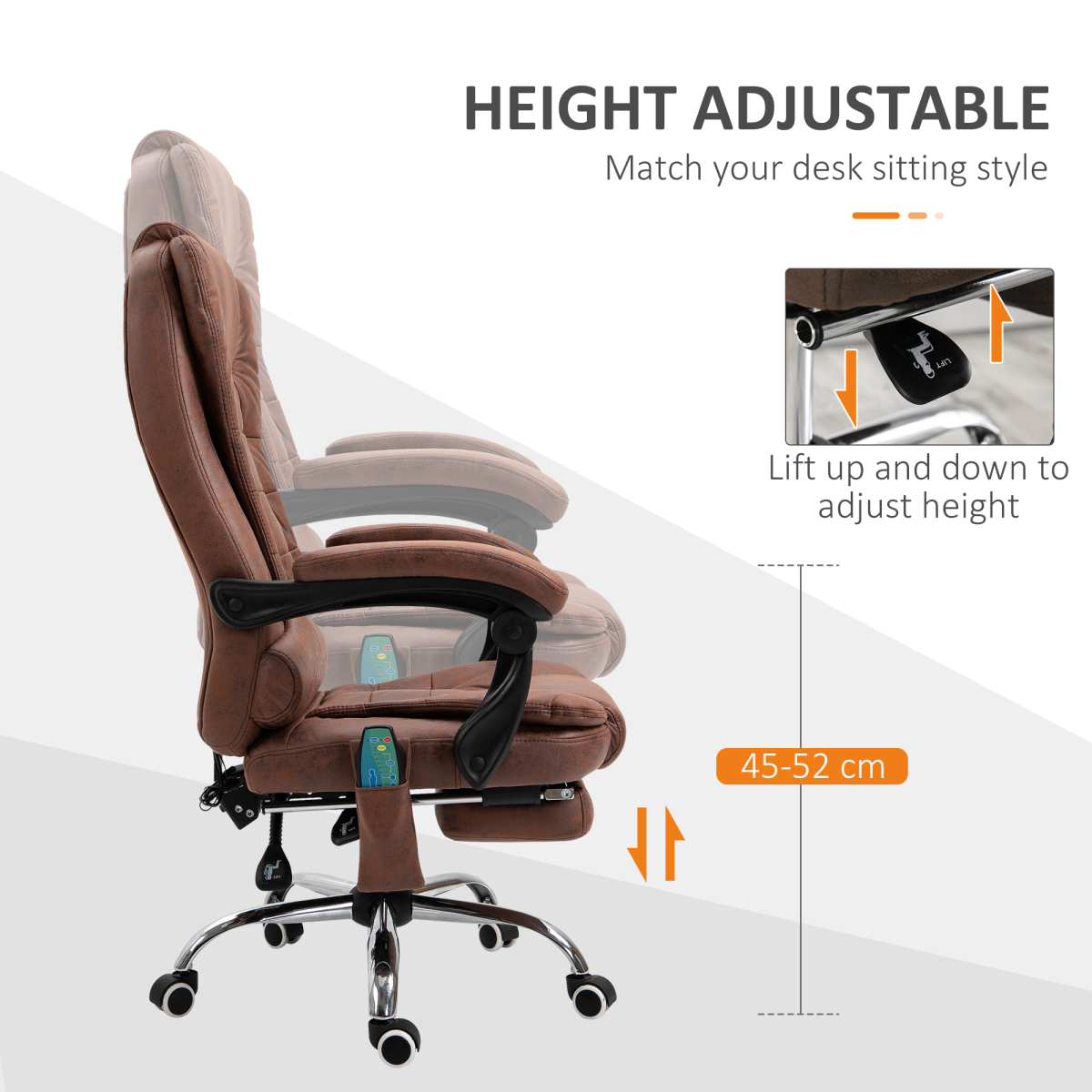 Vintage High Back Heated Massage Office Chair with 6 Vibration Points, Brown