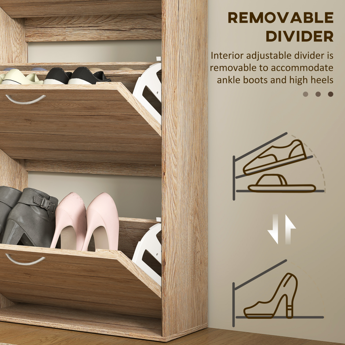 HOMCOM Slim Shoe Storage Cabinet with 3 Flip Drawers for 12 Pair of Shoes