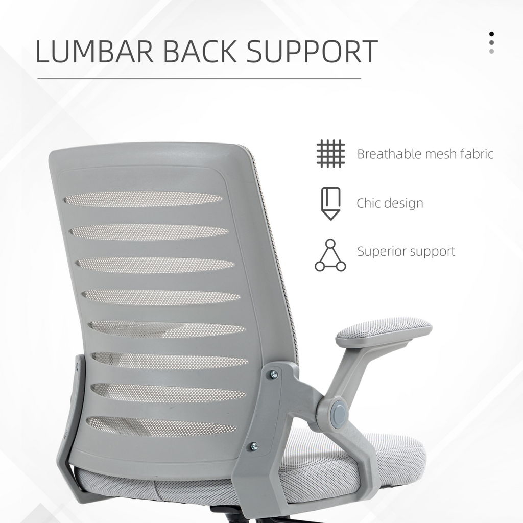 Vinsetto Mesh Office Chair Home Swivel Task Chair with Lumbar Support, Arm, Grey