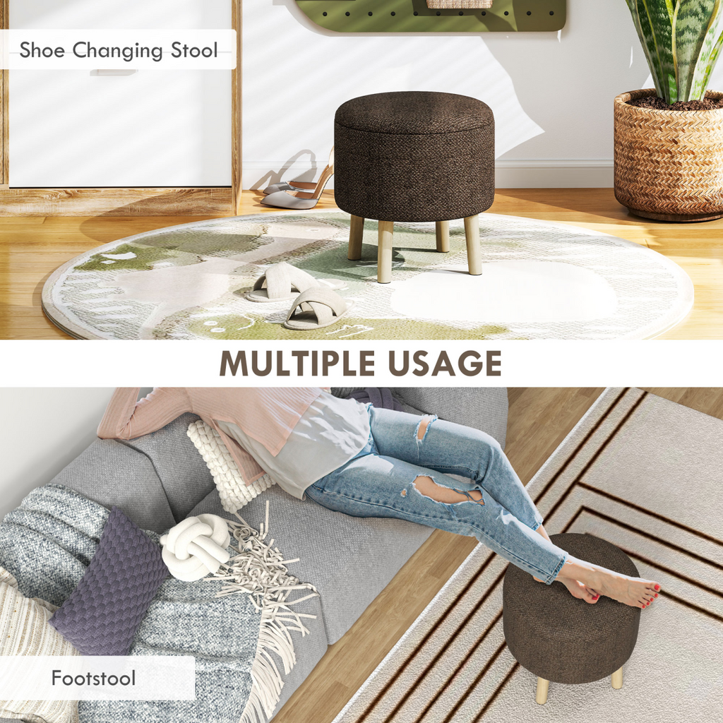 HOMCOM Storage Ottoman, Round Stool Chair with Cushioned Top, Hidden Space