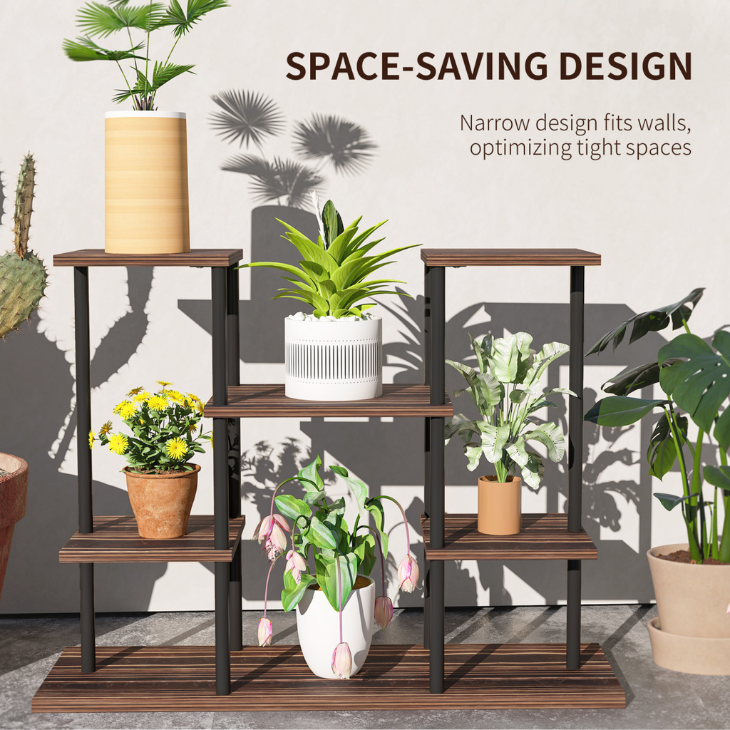 Outsunny 4 Tiered Metal Flower Shelf Display Rack, Carbonised Finish