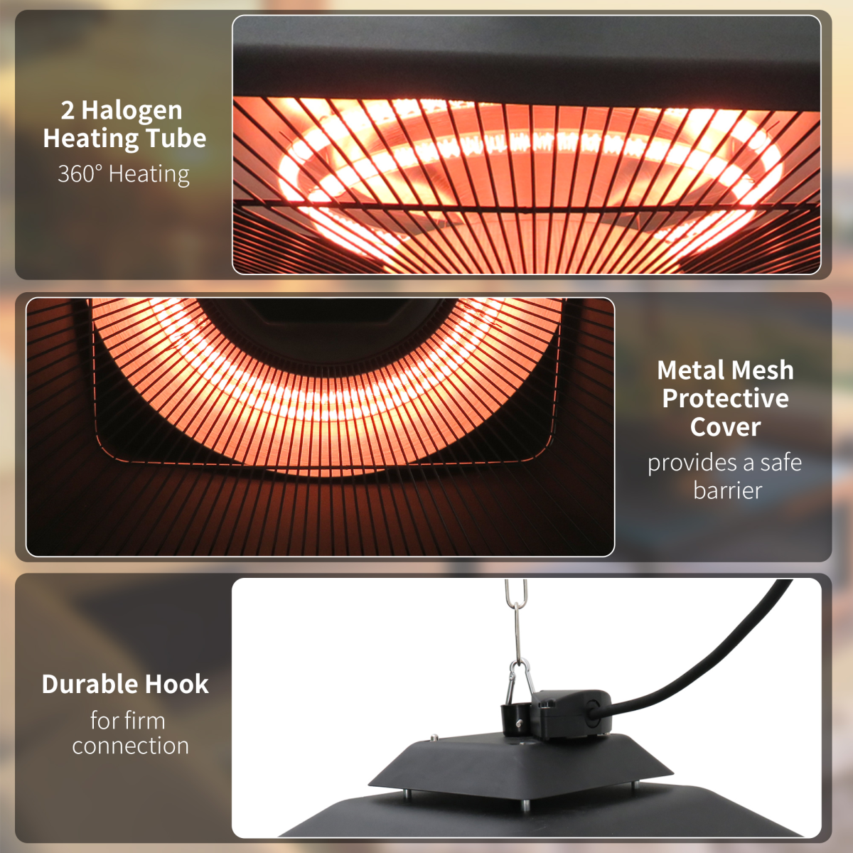 Outsunny 2kw Electric Heater LED Halogen Heating Hanging Light Outdoor Remote