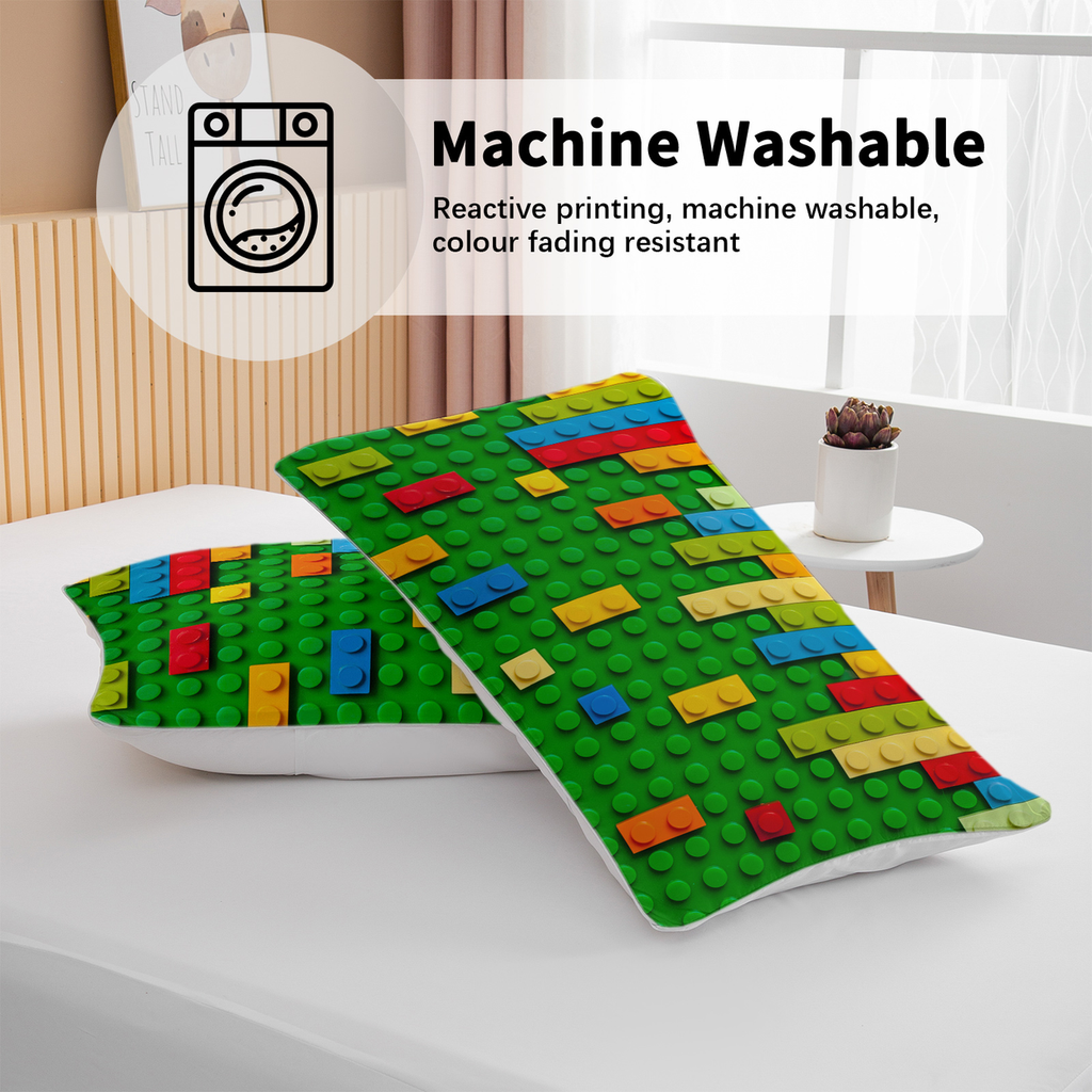 Green Blocks Duvet Cover Set Double 3pcs Colorful Microfiber Kids Bedding Set