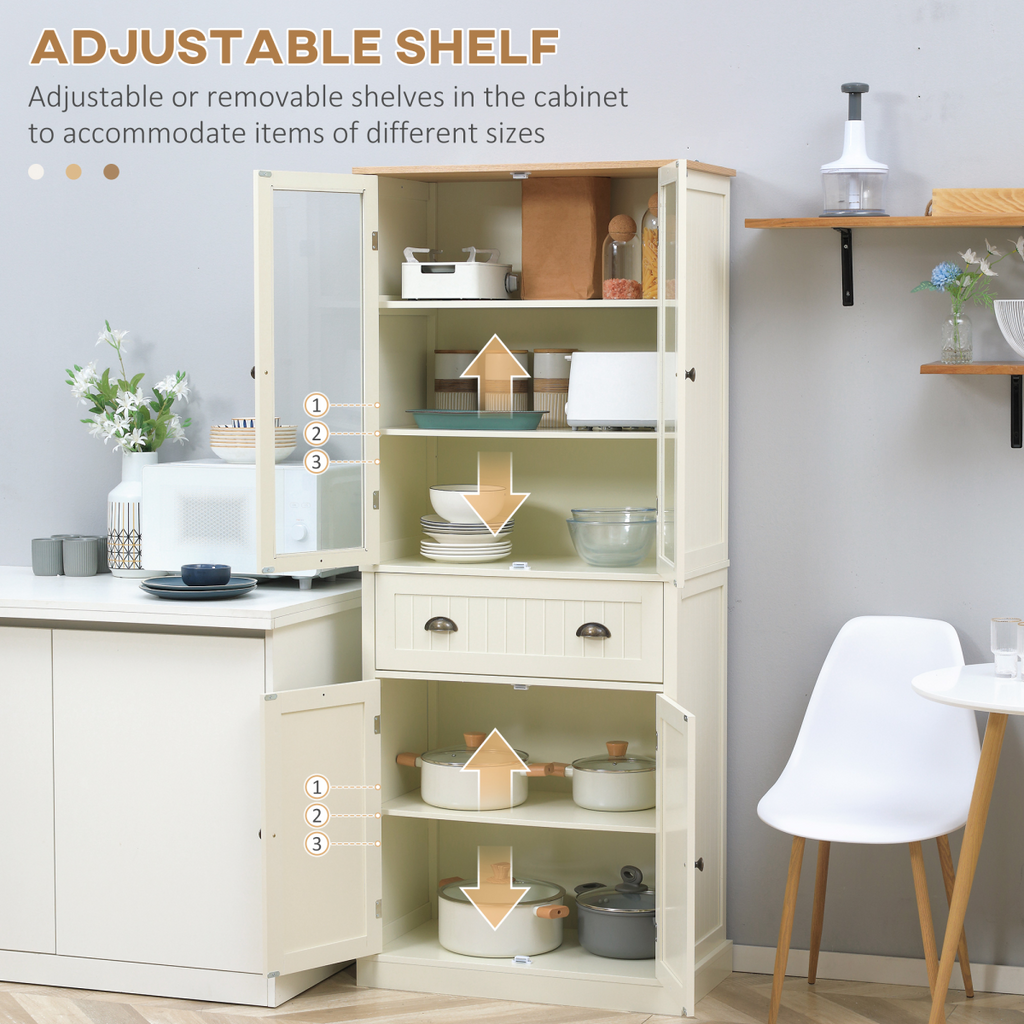 Kitchen Cupboard, 5-tier Storage Cabinet with Adjustable Shelves, Cream