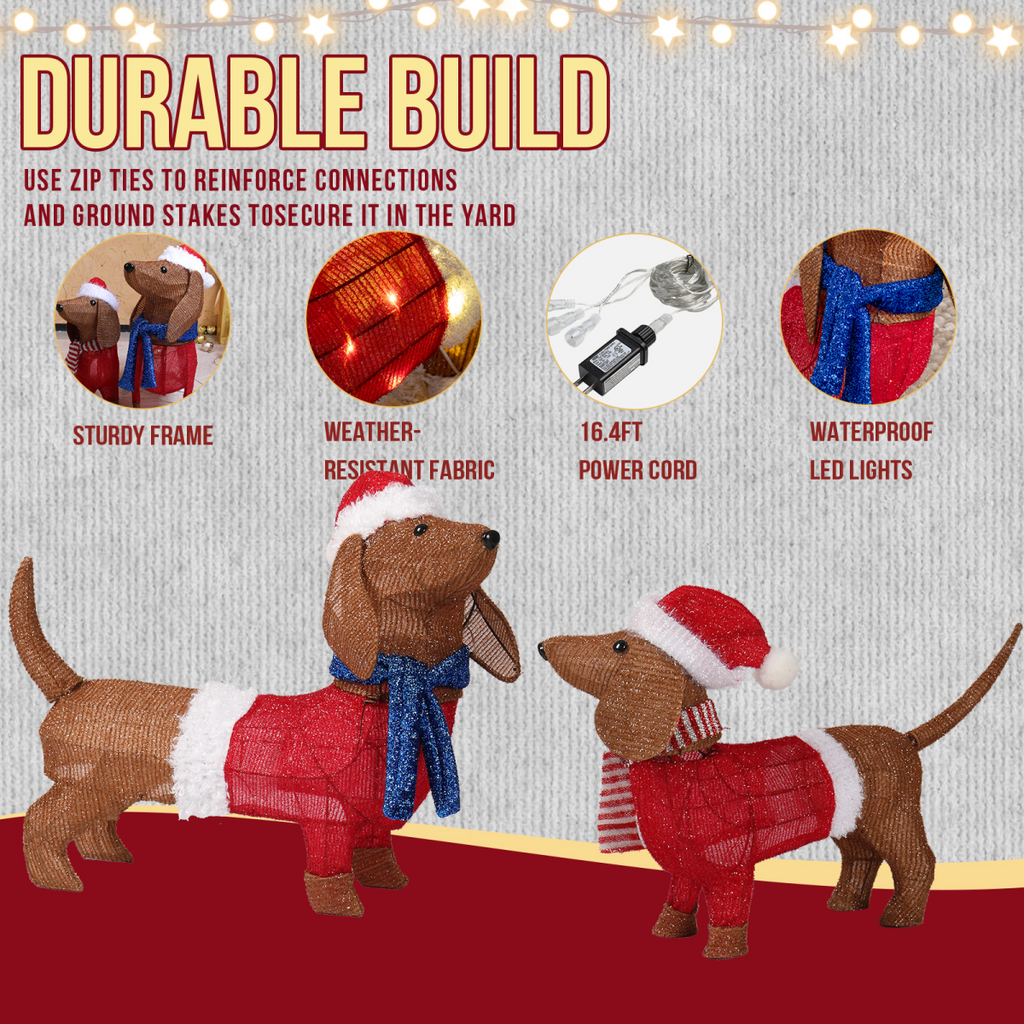 Set of 2 Lighted Dachshund Dog Christmas Decorations