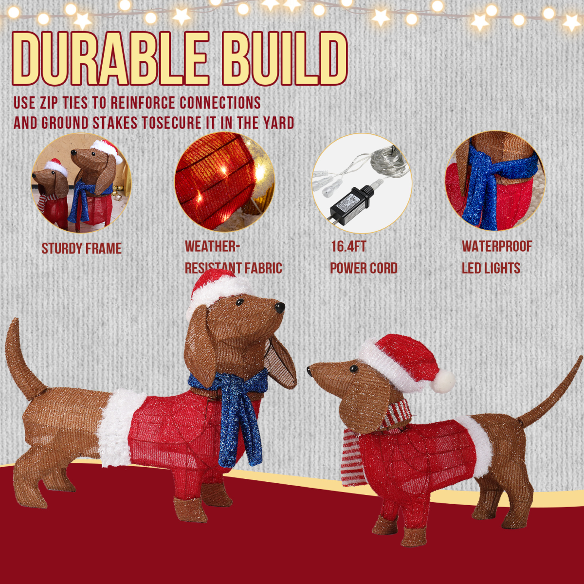 Set of 2 Lighted Dachshund Dog Christmas Decorations