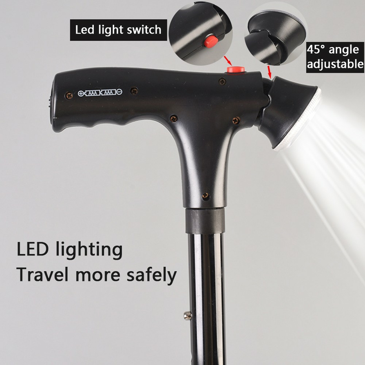 Camping Hiking Walking Stick 5-Level Height Adjustable Folding Walking Cane