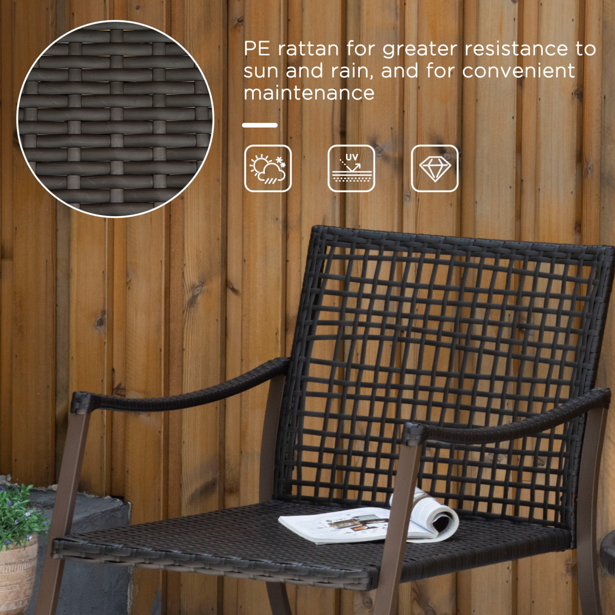 3 PCS Rocking Chair Bistro Set-Brown/Cream White