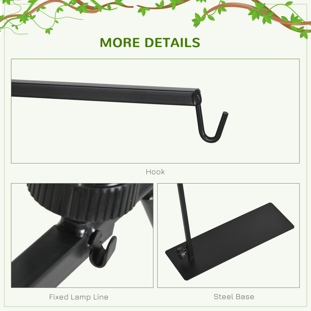 PawHut Reptile Lamp Stand, 86-129Hcm Adjustable Lamp Holder w/ Base, Hook