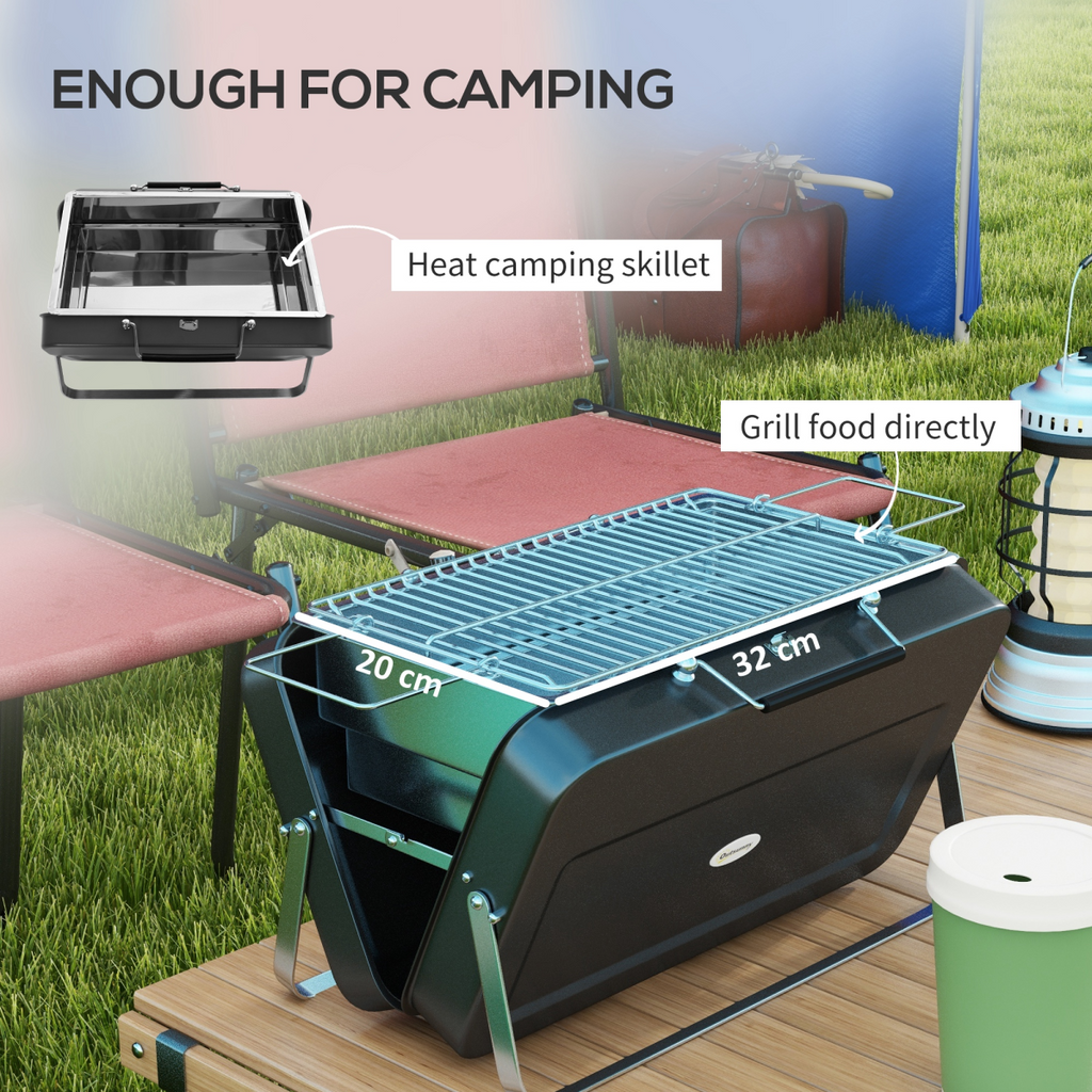 Outsunny Portable BBQ Grill with Suitcase Design for Camping Picnic Party, Black