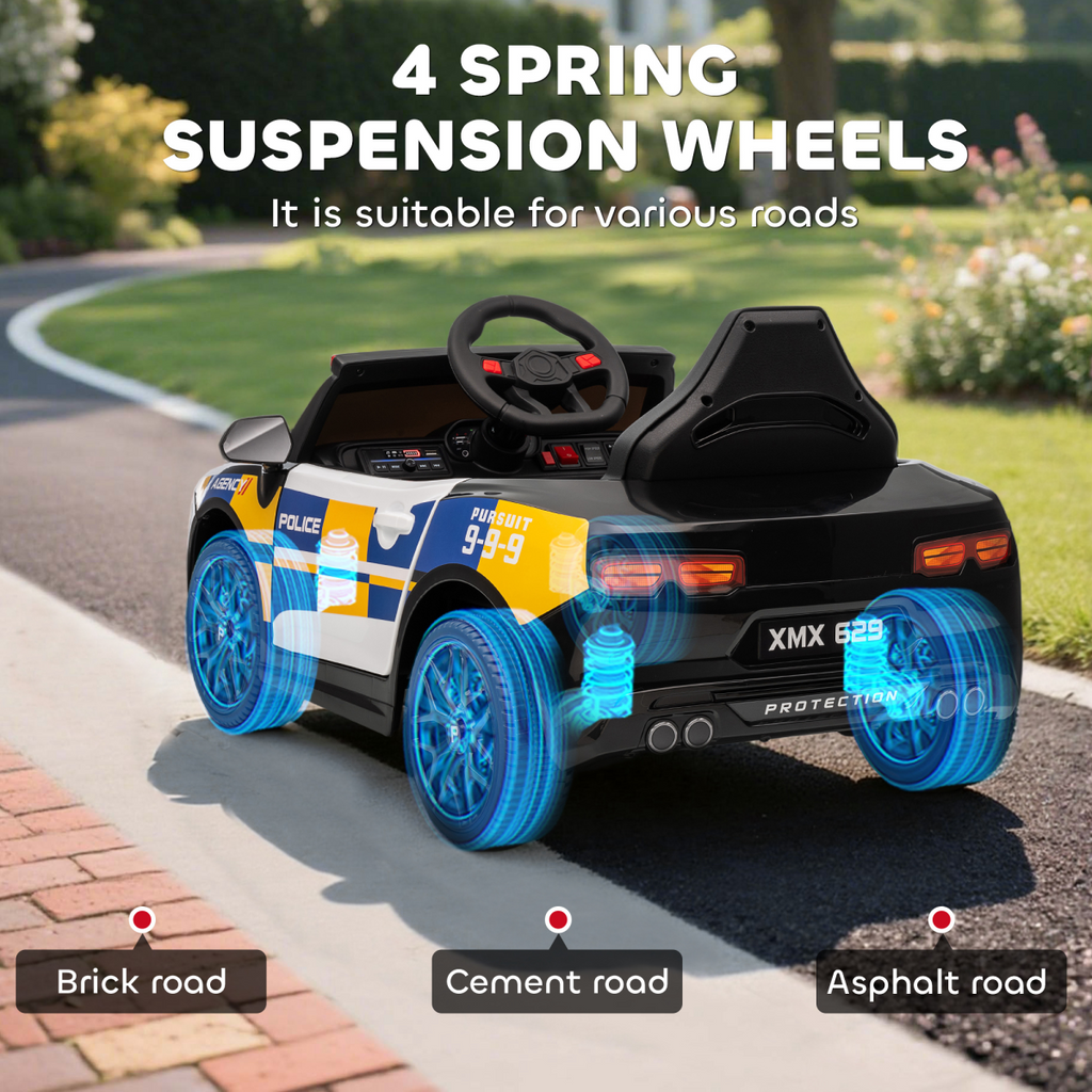 AIYAPLAY Kids Electric Ride pm Police Car with Remote Control, Multicoloured
