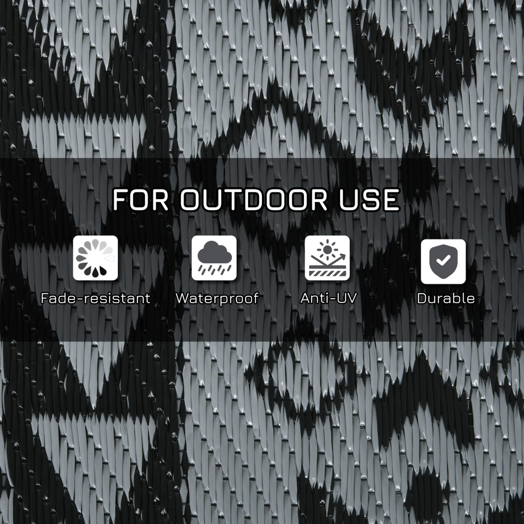 Outsunny Reversible Waterproof Outdoor Rug with Carry Bag, 182 x 274cm, Black