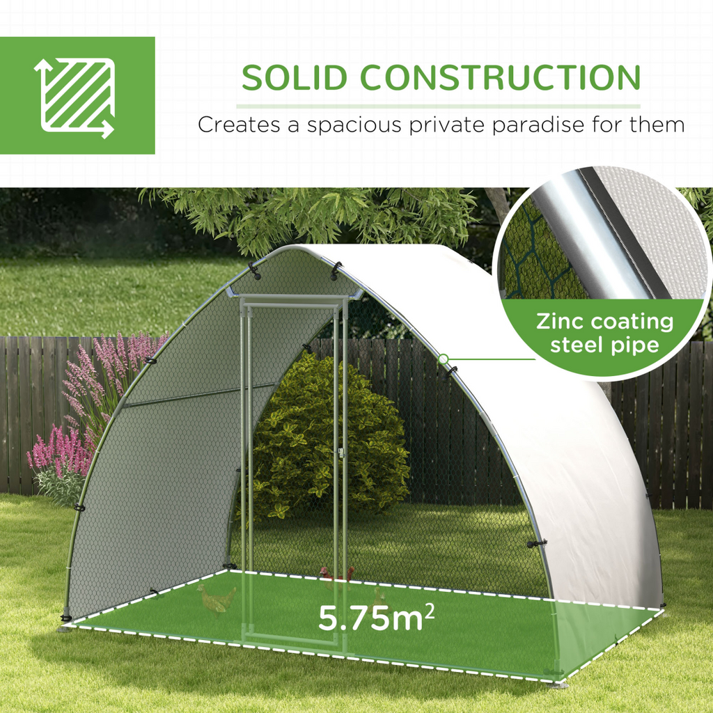 PawHut Walk-In Chicken Run with Cover, for 4-6 Chickens, 3 x 1.9 x 2.2m